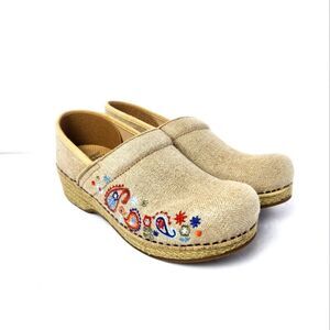 Dansko Vegan Jute Embroidered Floral Paisley Print Clog Tan Size US 7.5-8 EU 38